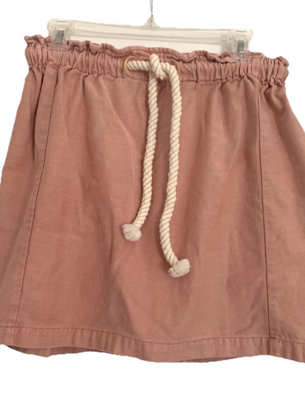 J. Crew Skirt 100% Cotton Short Rose Pink Mauve Stretch Waist Rope Belt Sz M